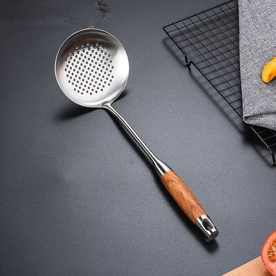 304 Stainless Steel Wooden Spoon Kitchen Utensil Durable Cooking Tool