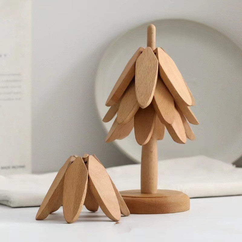Wooden Folding Christmas Tree Coaster Black Walnut Heat Pad Home Decor Gift