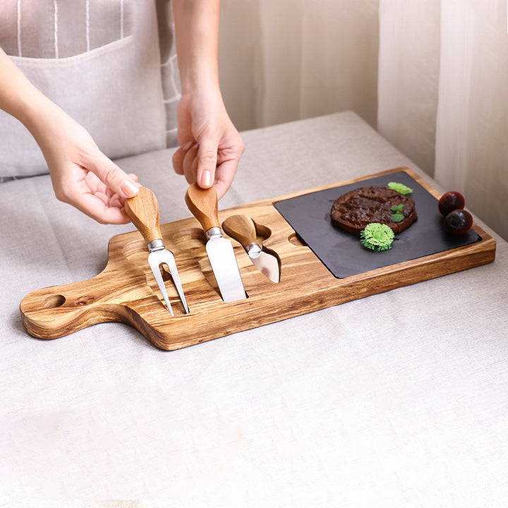 Wooden Cheese Cutting Board Serving Platter Kitchen Utensil Set