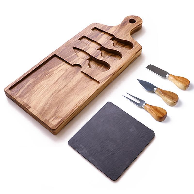 Wooden Cheese Cutting Board Serving Platter Kitchen Utensil Set