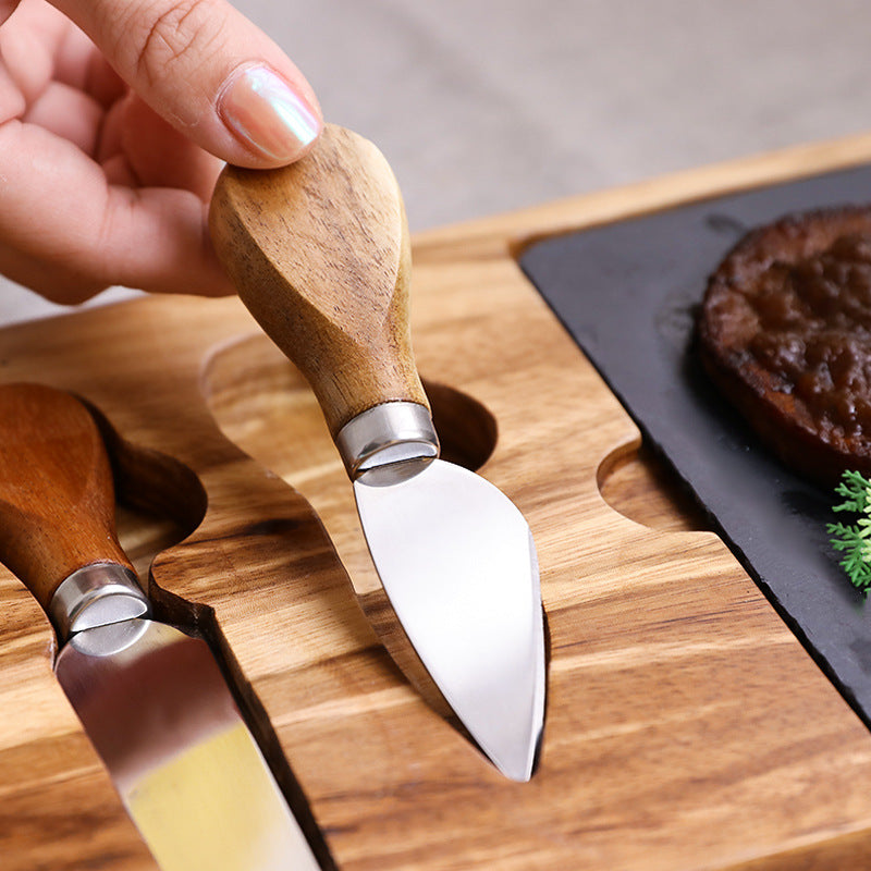 Wooden Cheese Cutting Board Serving Platter Kitchen Utensil Set