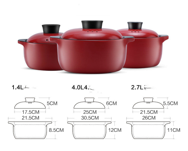 China Red Ceramic Stock Pot Heat Resistant Multi-Purpose Casserole Pot Household