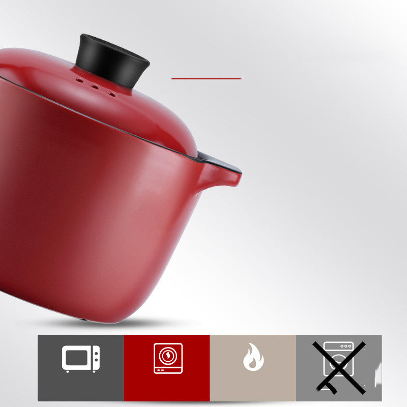 China Red Ceramic Stock Pot Heat Resistant Multi-Purpose Casserole Pot Household