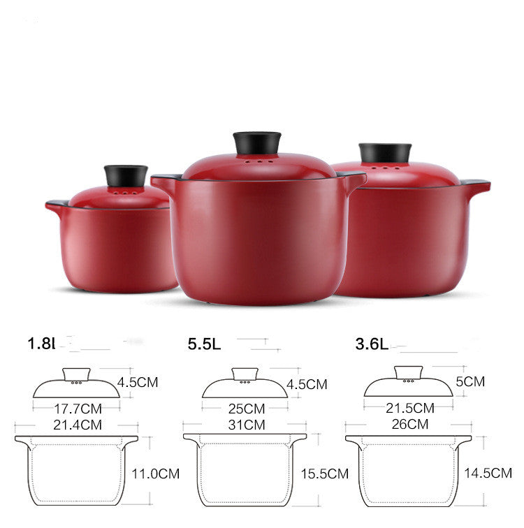 China Red Ceramic Stock Pot Heat Resistant Multi-Purpose Casserole Pot Household