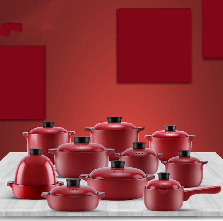 China Red Ceramic Stock Pot Heat Resistant Multi-Purpose Casserole Pot Household