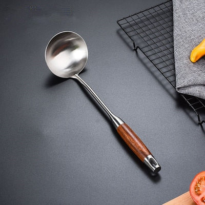 304 Stainless Steel Wooden Spoon Kitchen Utensil Durable Cooking Tool