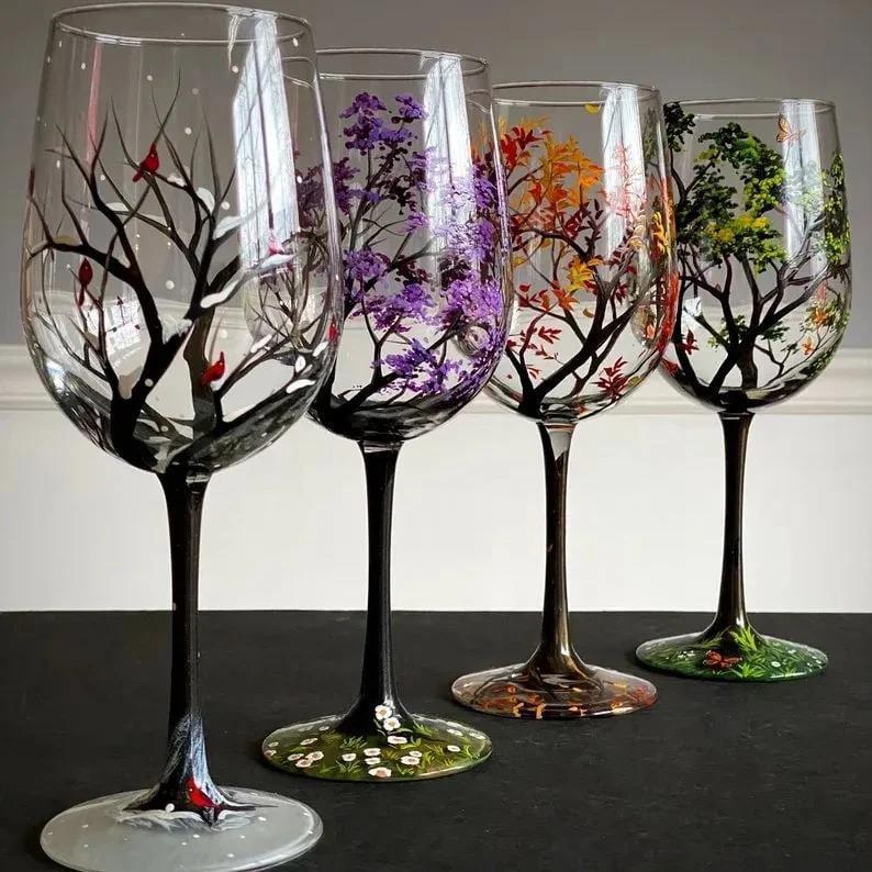 Four Seasons Tree Crystal Stemware Goblet Glass