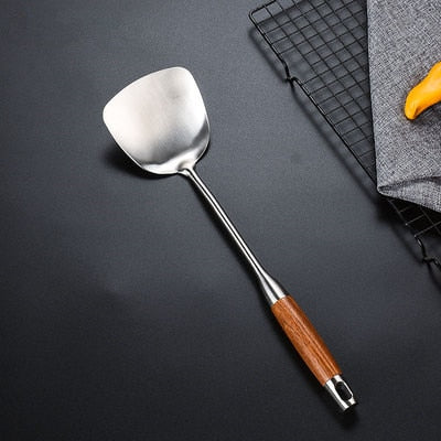 304 Stainless Steel Wooden Spoon Kitchen Utensil Durable Cooking Tool