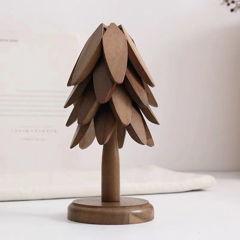 Wooden Folding Christmas Tree Coaster Black Walnut Heat Pad Home Decor Gift