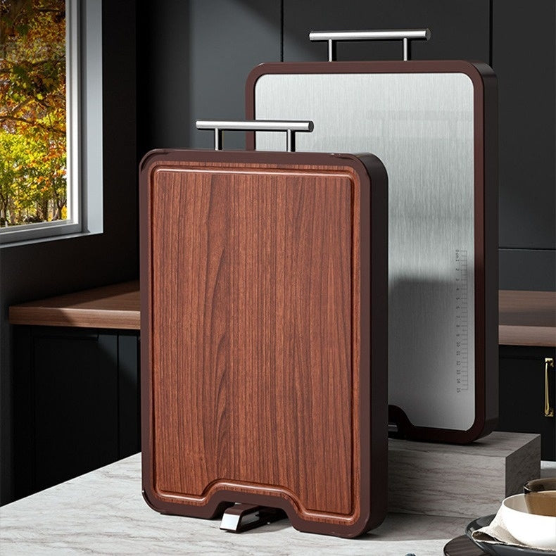 Double-Sided Stainless Steel Ebony Cutting Board Antibacterial Kitchen Board