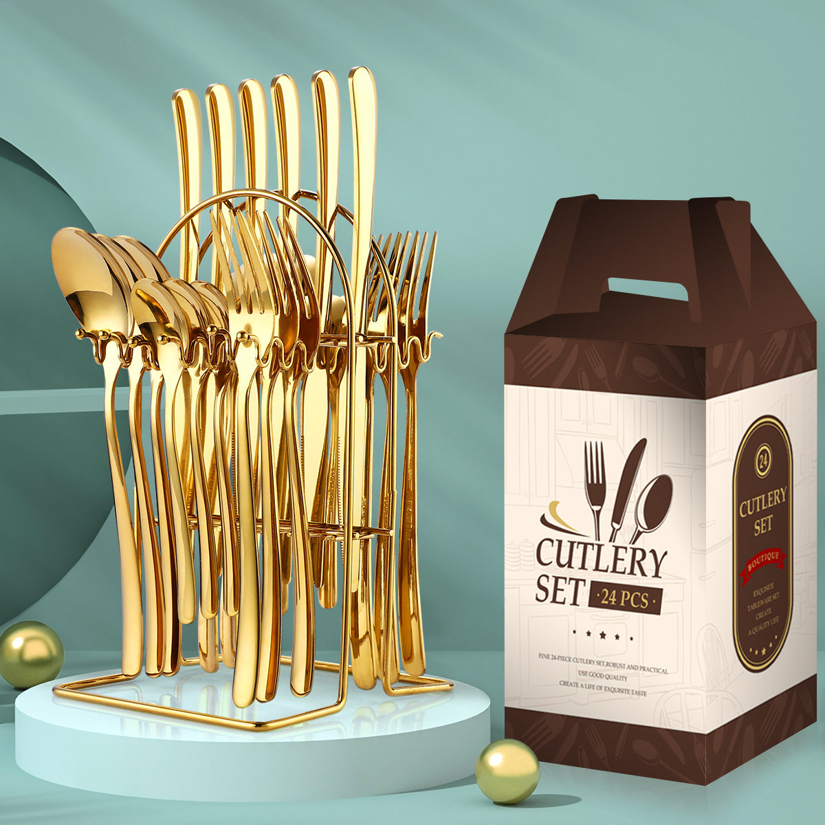 24-Piece Stainless Steel Cutlery Set With Storage Rack