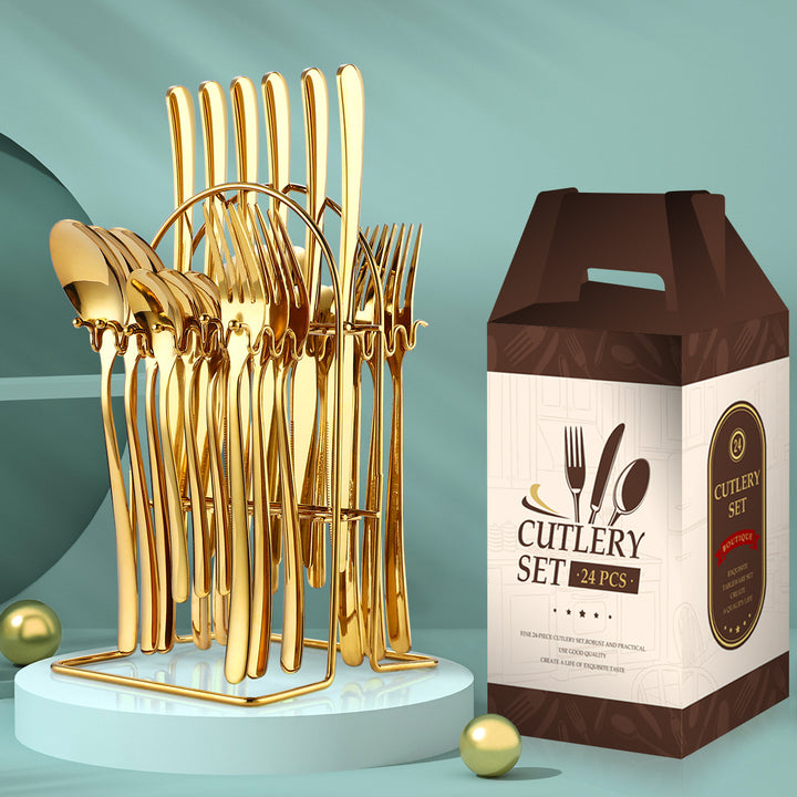 24-Piece Stainless Steel Cutlery Set With Storage Rack