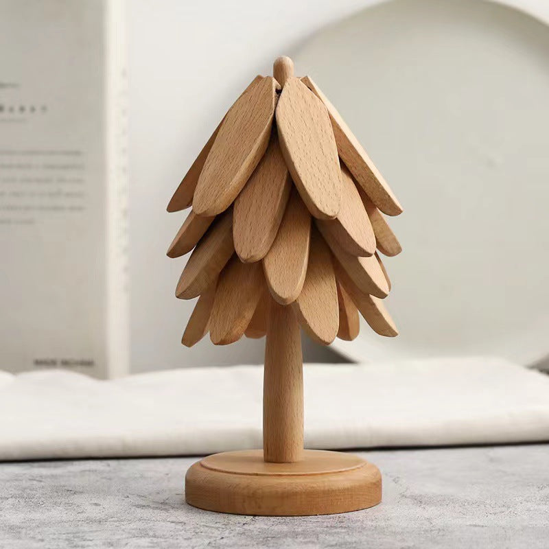 Wooden Folding Christmas Tree Coaster Black Walnut Heat Pad Home Decor Gift