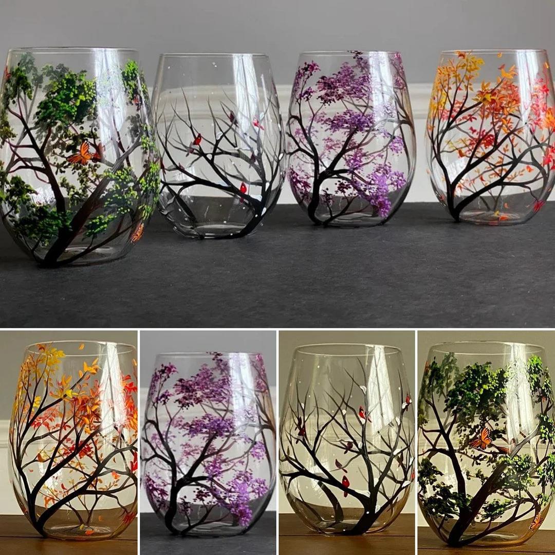 Four Seasons Tree Crystal Stemware Goblet Glass