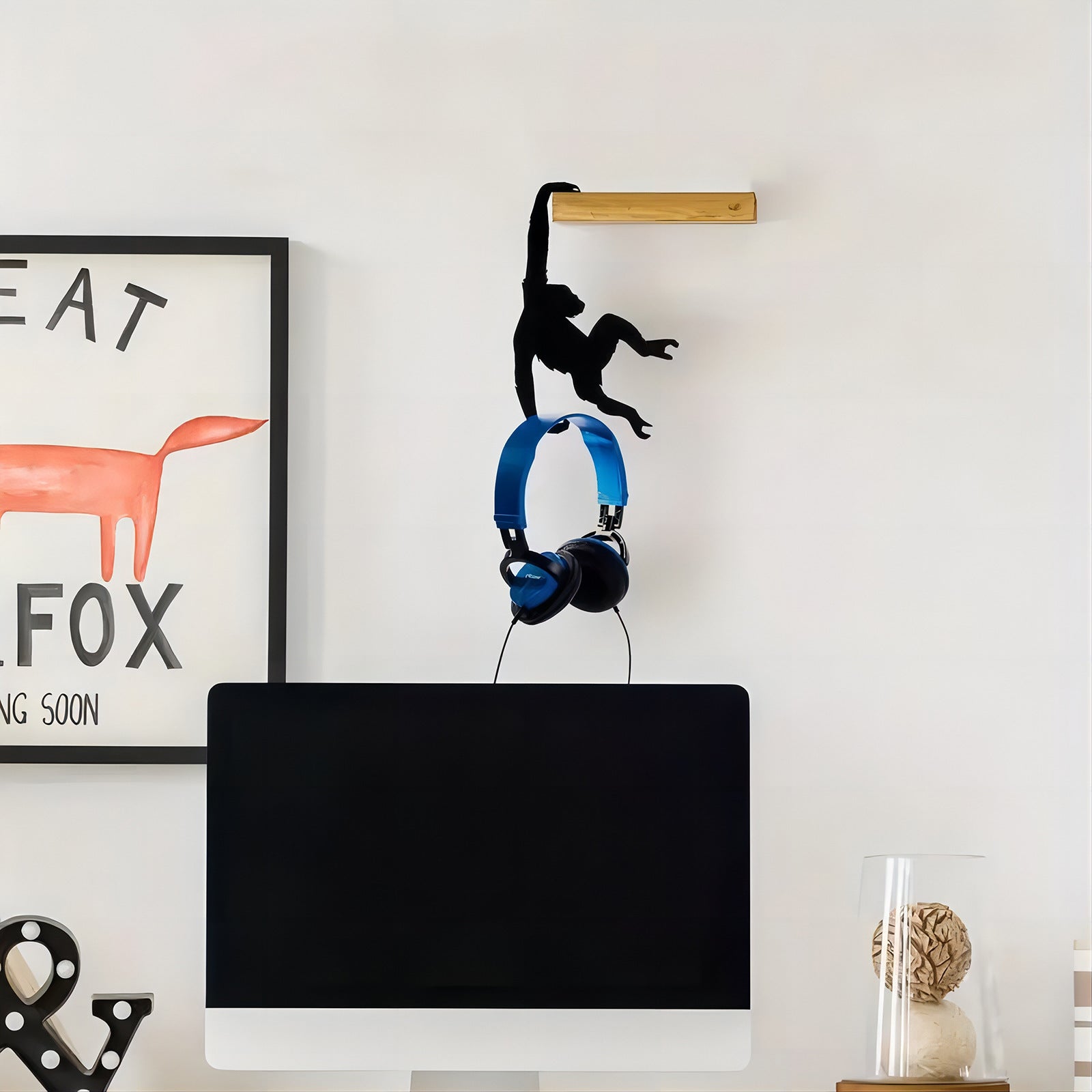 Wooden Monkey Wall Hook Living Room Kitchen Organizer