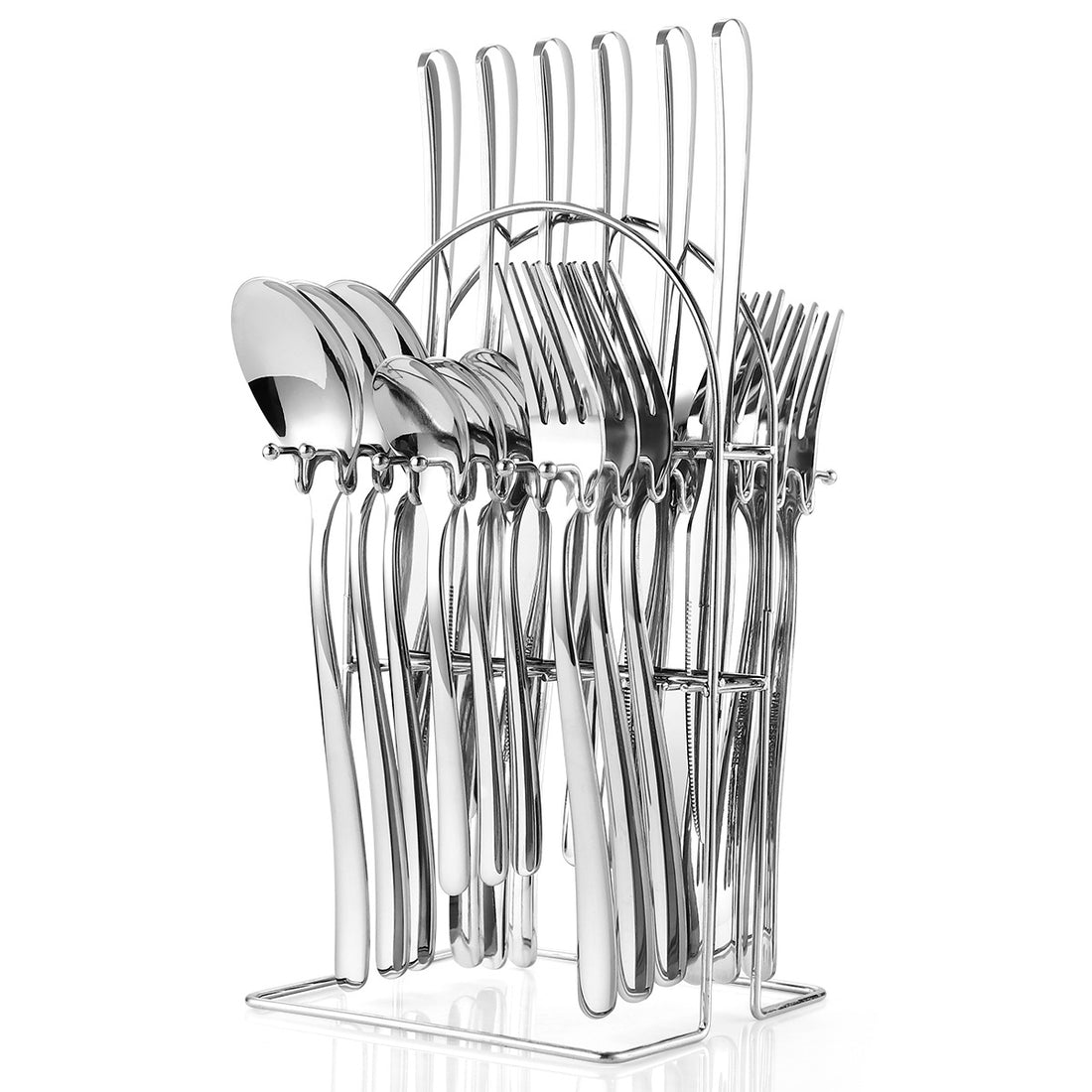 24-Piece Stainless Steel Cutlery Set With Storage Rack