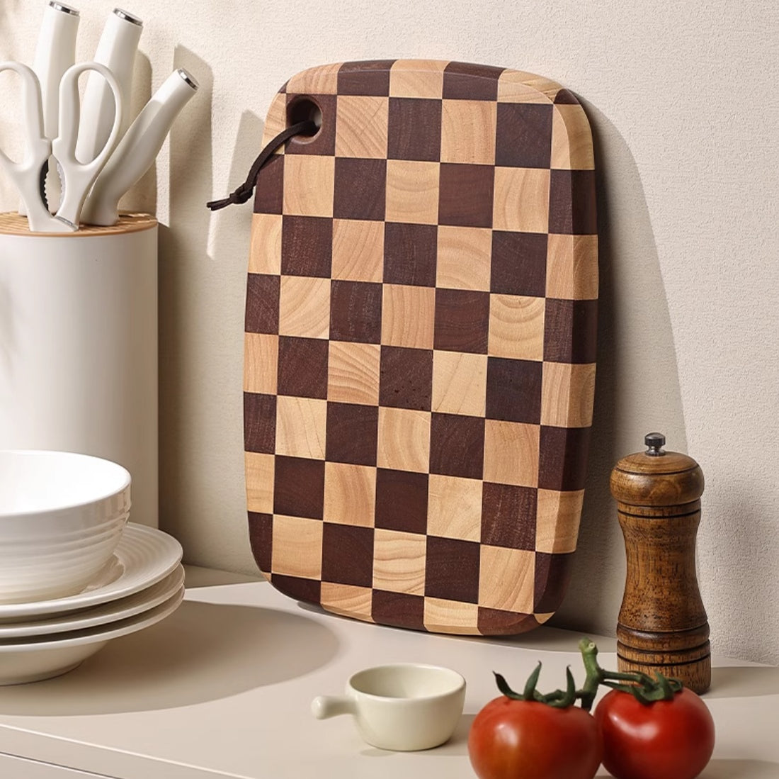Acacia Wood Chessboard Pattern Cutting Board Solid Kitchen Board