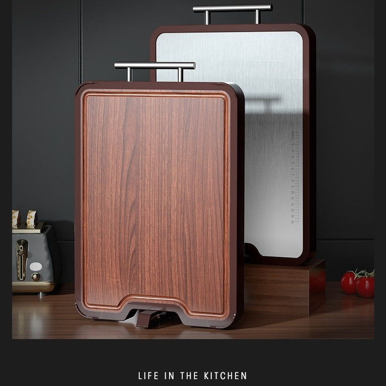 Double-Sided Stainless Steel Ebony Cutting Board Antibacterial Kitchen Board